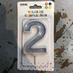 شمعة عيد ميلاد لتزيين التورتة رقم 2 فضي