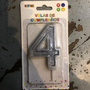 شمعة عيد ميلاد لتزيين التورتة رقم 4 فضي