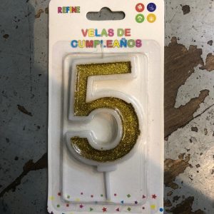 شمعة عيد ميلاد لتزيين التورتة رقم 5 ذهبي